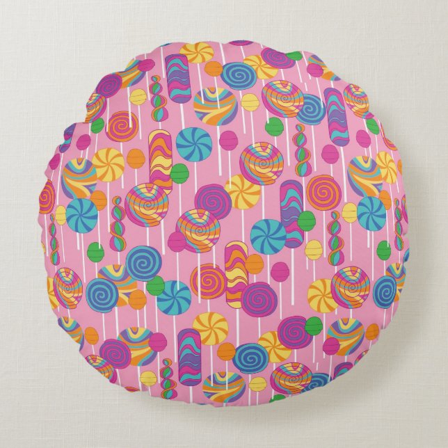 Lollipops Snoep Pattern Rond Kussen (Voorkant)