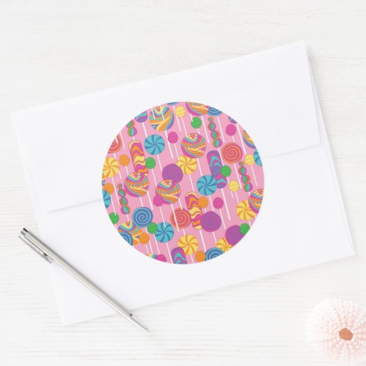 Lollipops Snoep Pattern Ronde Sticker (Envelop)