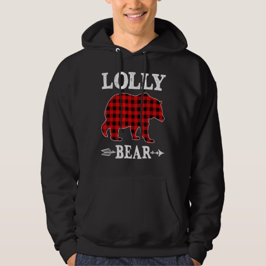 Lolly Bear Christmas Pajama Red Plaid Buffalo Fami Hoodie (Voorkant)