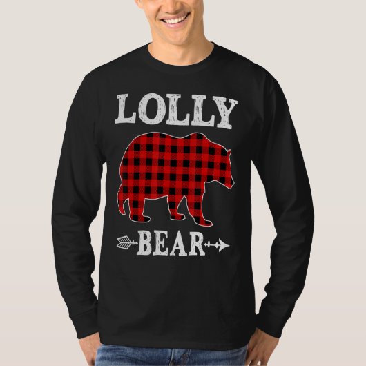 Lolly Bear Christmas Pajama Red Plaid Buffalo Fami T-shirt (Voorkant)
