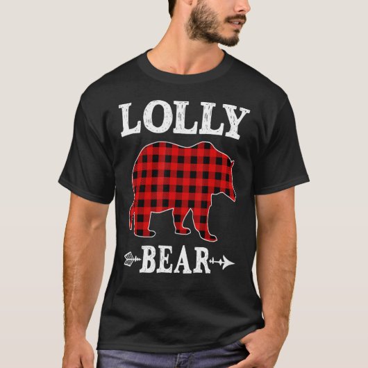 Lolly Bear Christmas Pajama Red Plaid Buffalo Fami T-shirt (Voorkant)
