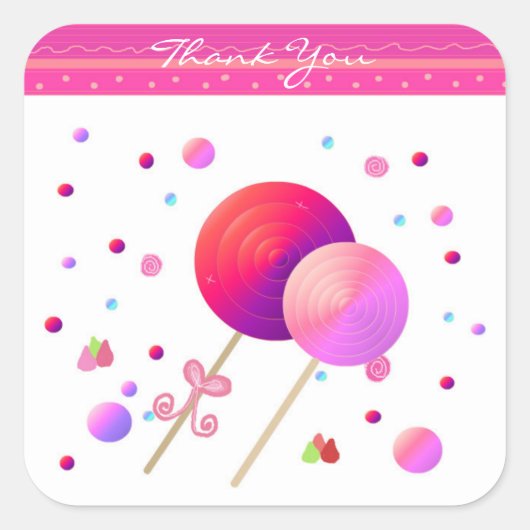 Lollypop Bedankt Vierkante Sticker (Voorkant)