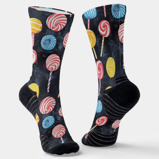 Lollypop Snoep Sweet Chalk Drawing Pattern Black Sokken (Gebogen)