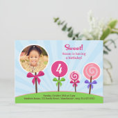 Lollypop Verjaardag Foto Platte Uitnodiging (Staand voorkant)