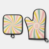 'Lollypop Vibes', retro gepersonaliseerd Ovenwant & Pannenlap Set (Voorkant)