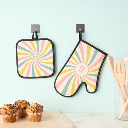 'Lollypop Vibes', retro gepersonaliseerd Ovenwant & Pannenlap Set (Insitu(Ophanging))