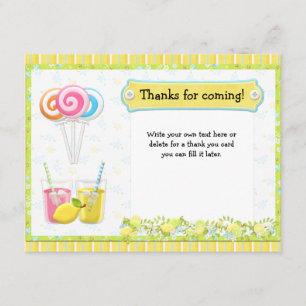 Lollypops and Lemonade Birthday Party Dank u Bedankkaart