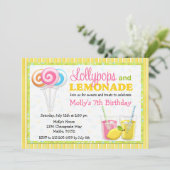 Lollypops and Lemonade Birthday Party Invitation Kaart (Staand voorkant)