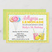 Lollypops and Lemonade Birthday Party Invitation Kaart (Voorkant / Achterkant)