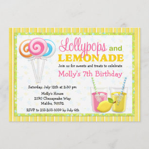 Lollypops and Lemonade Birthday Party Invitation Kaart