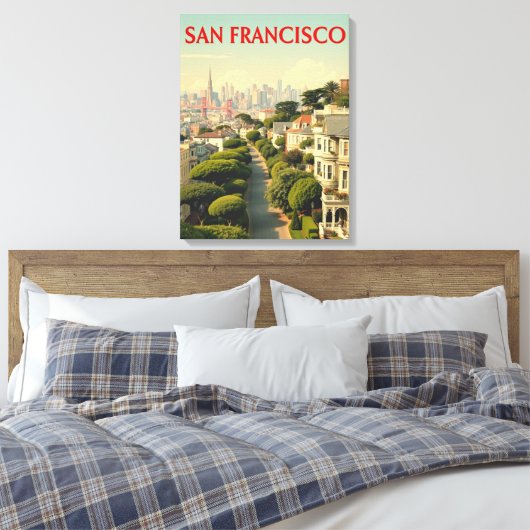 Lombard Street, San Francisco |  retro Canvas Afdruk (Insitu (Slaapkamer))