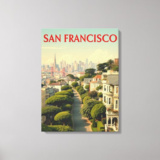 Lombard Street, San Francisco |  retro Canvas Afdruk (Voorkant)