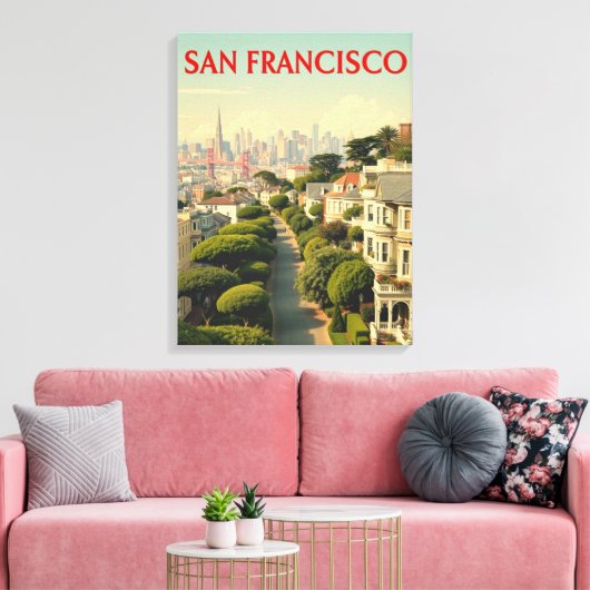 Lombard Street, San Francisco |  retro Canvas Afdruk (Insitu (Woonkamer))