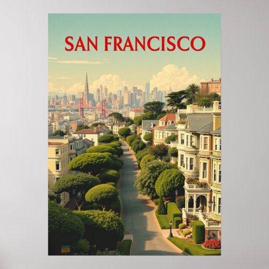 Lombard Street, San Francisco |  retro Poster (Voorkant)
