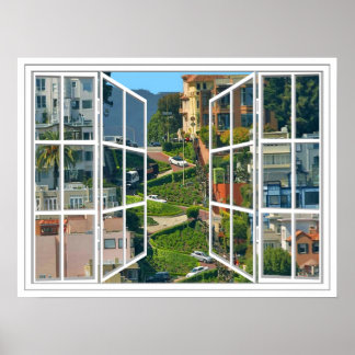 Lombard Street White 24 Pane Open Window Poster