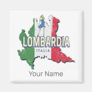 Lombardije Italië Retro Regio Kaart Souvenir Magneet