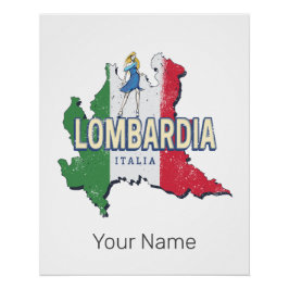 Lombardije Italië Retro Regio Kaart  Souvenir Perfect Poster