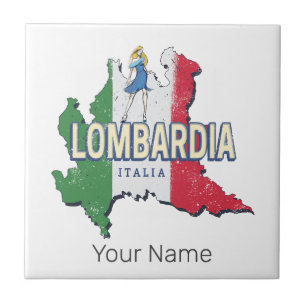 Lombardije Italië Retro Regio Kaart Souvenir Tegeltje