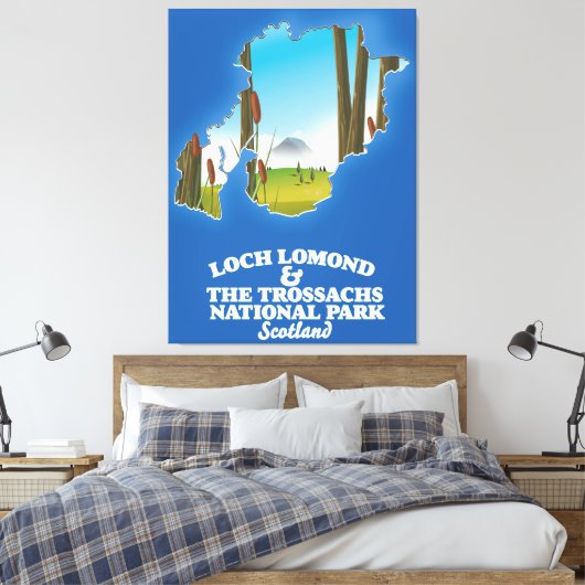lomond en landkaart van trossachs canvas afdruk (Insitu (Slaapkamer))