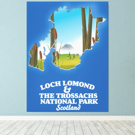 lomond en landkaart van trossachs canvas afdruk (Insitu (Houten vloer))