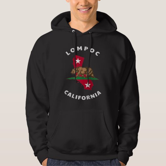Lompoc California CA Flag and Bear Badge Souvenir Hoodie (Voorkant)