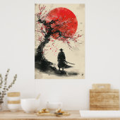 Lon Samurai - Rode Zon Japanse Inktkunst Poster (Keuken)