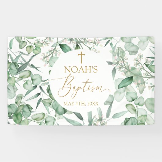 Lona Baptism Eucalyptus leaves greenery Banner (Horizontaal)