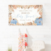 Lona Boho Pampas Blue Pumpkin baby shower Welcome  Spandoek (Insitu)