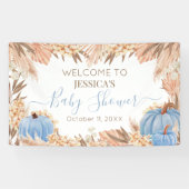 Lona Boho Pampas Blue Pumpkin baby shower Welcome  Spandoek (Horizontaal)