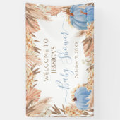 Lona Boho Pampas Blue Pumpkin baby shower Welcome  Spandoek (Verticaal)