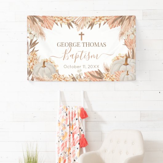 Lona Floral Boho Pampas White Pumpkin baptism Spandoek (Insitu)