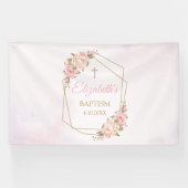 Lona Geometric Pink Floral Baptism Backdrop Spandoek (Horizontaal)