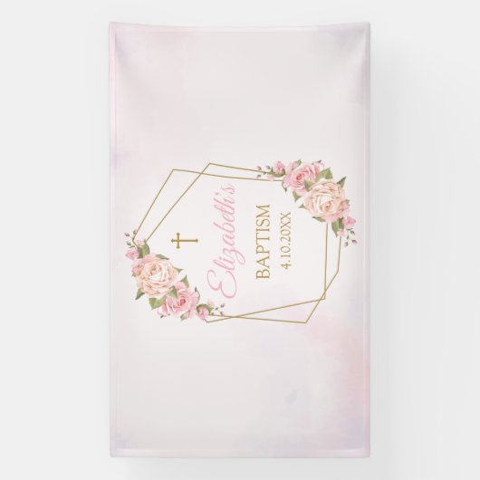 Lona Geometric Pink Floral Baptism Backdrop Spandoek (Verticaal)
