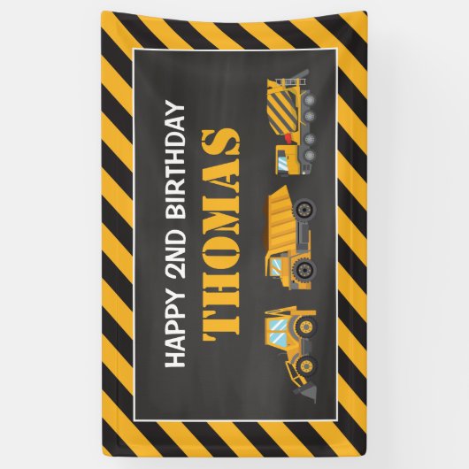 Lona Happy Birthday Construction backdrop Spandoek (Verticaal)