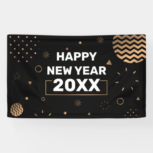 Lona HAPPY NEW YEAR banner black & gold (Horizontaal)