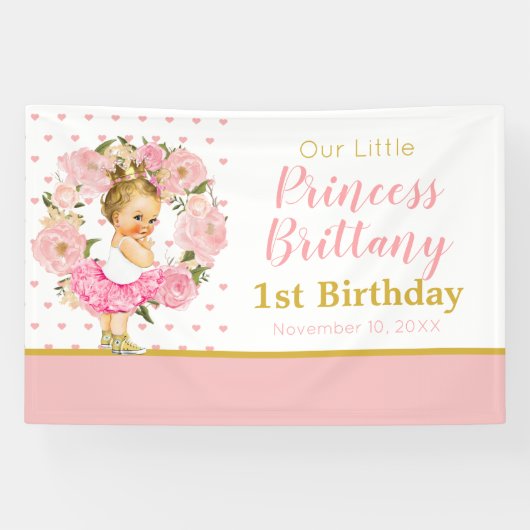 Lona Little Princess birthday Flowers banner (Horizontaal)