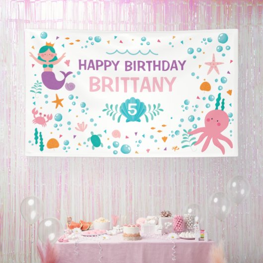 Lona Mermaid Under the Sea birthday banner (Feest)