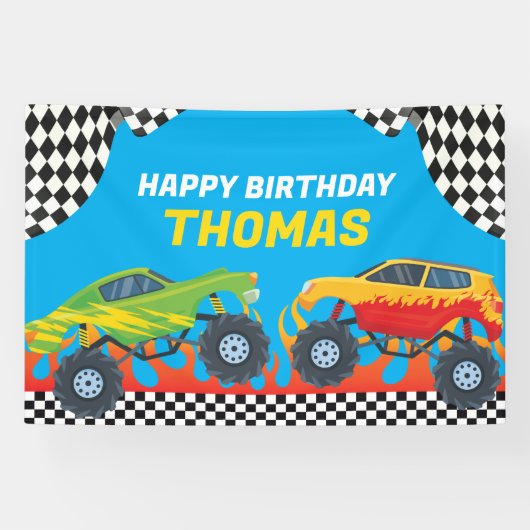 Lona Monster Truck Birthday backdrop banner (Horizontaal)