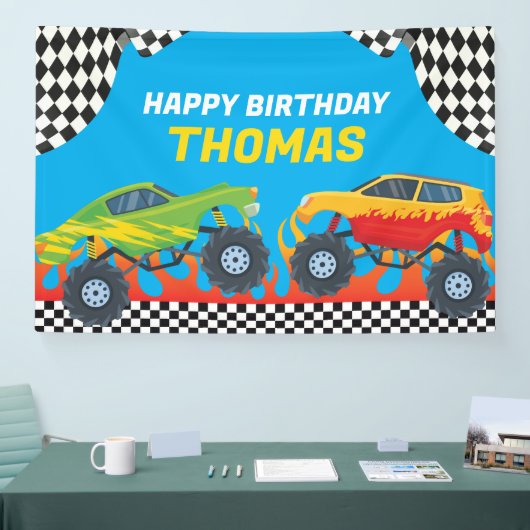 Lona Monster Truck Birthday backdrop banner (Beurs)