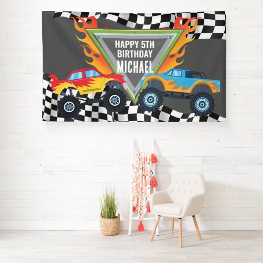 Lona Monster Truck Happy Birthday backdrop banner (Insitu)