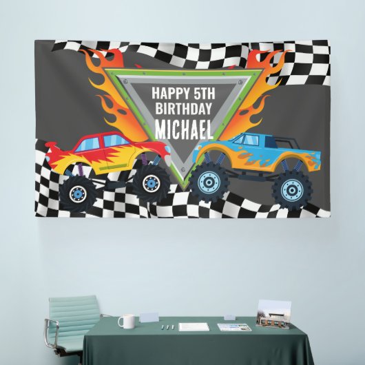 Lona Monster Truck Happy Birthday backdrop banner (Beurs)