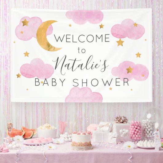 Lona Moon & Stars nubes rosas, pancarta de ducha d Spandoek (Feest)