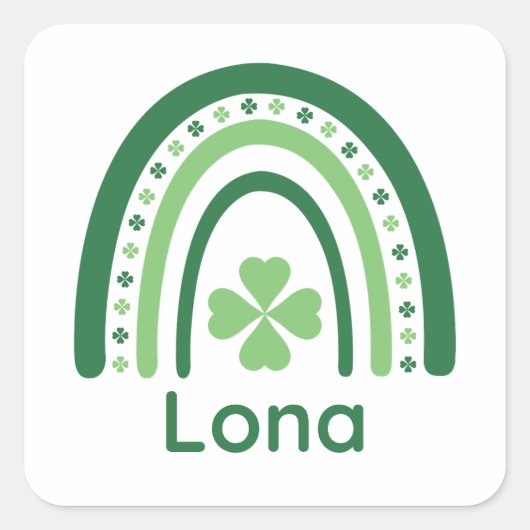 Lona Name Clover Boho Rainbow Vierkante Sticker (Voorkant)
