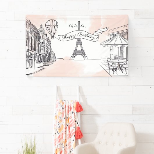 Lona Oh La La Paris backdrop Happy Birthday banner (Insitu)