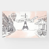 Lona Oh La La Paris backdrop Happy Birthday banner (Horizontaal)