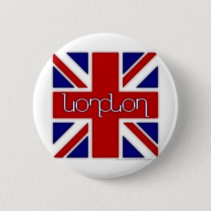 "Londen" ambigram onder Britse vlag Ronde Button 5,7 Cm