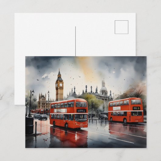 Londen aquarel kunst briefkaart (Voorkant / Achterkant)