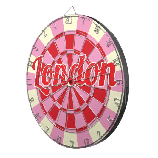 Londen bewerkbare tekst roze en rood ontwerp dartbord (Voorkant Rechts)