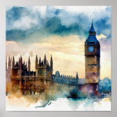 Londen-Big Ben-B, Waterverf Poster (Voorkant)
