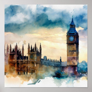 Londen-Big Ben-B, Waterverf Poster